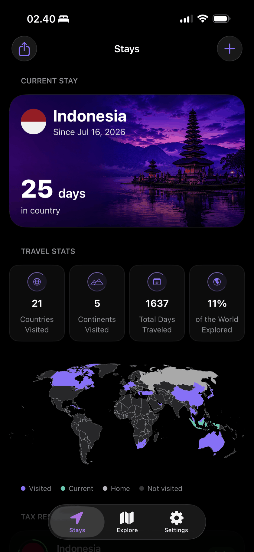 Borderlog app — Stays Dashboard